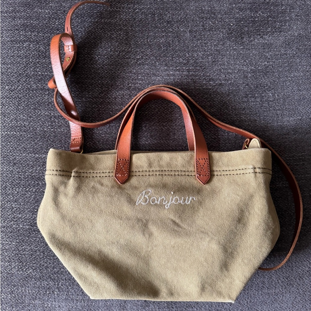 Madewell Olive Canvas Bag with tan leather straps